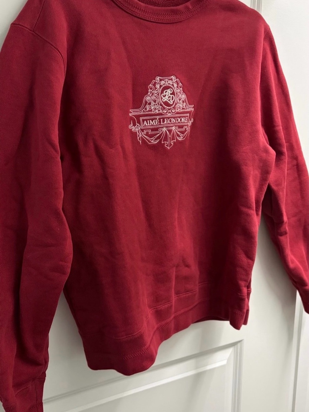 Aime Leon Dore Burgundy Crewneck Sweatshirt with Embroidered Crest